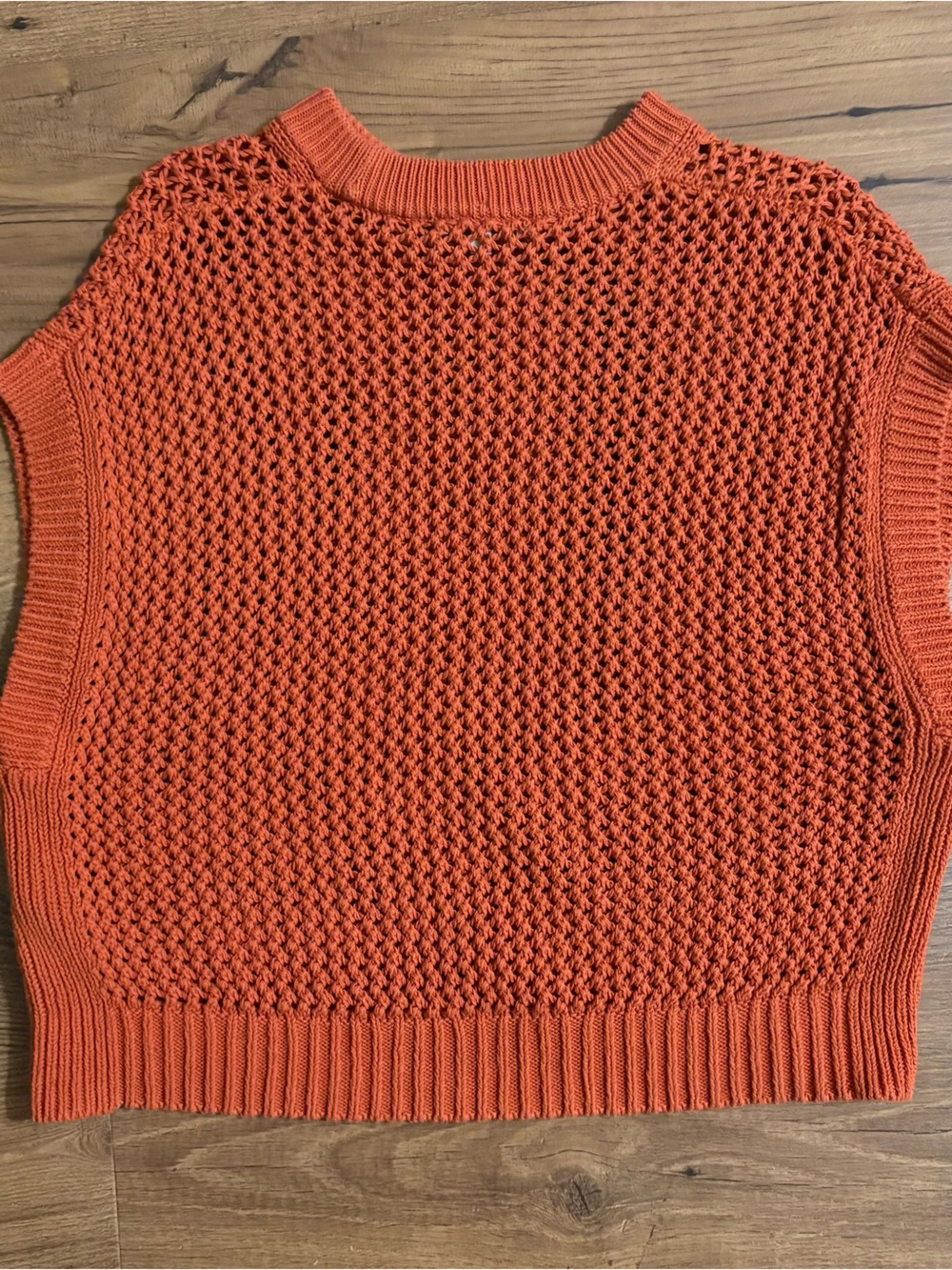Open-Knit Short Sleeve Sweater Vest in Rust - Picture 5 of 6